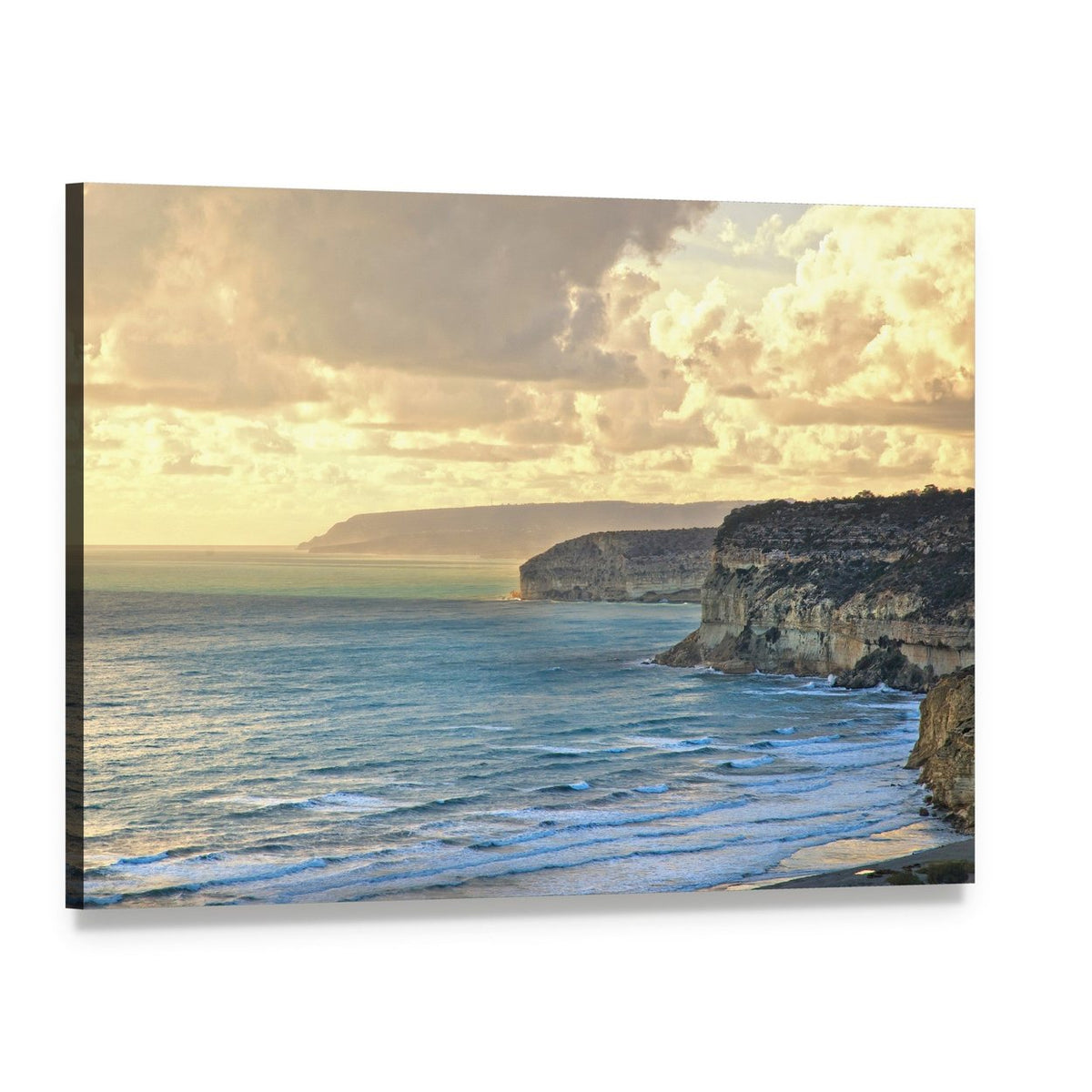 Sunset Over Kourion Coast, Cyprus Canvas Wall Art, single panel gallery wrapped canvas, angled product view