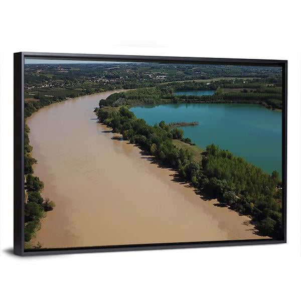Aerial View of Turquoise Lake and River Canvas Wall Art