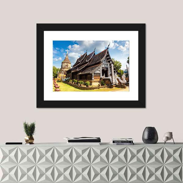 Thai Temple with Brick Stupa and Garden Path Canvas Wall Art