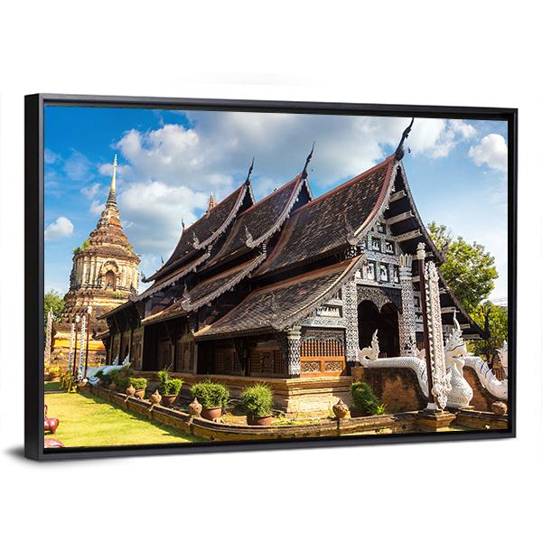 Thai Temple with Brick Stupa and Garden Path Canvas Wall Art