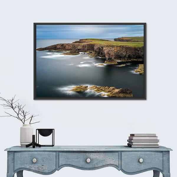 Castle Rock at Misty Coastal Cliffs Canvas Wall Art