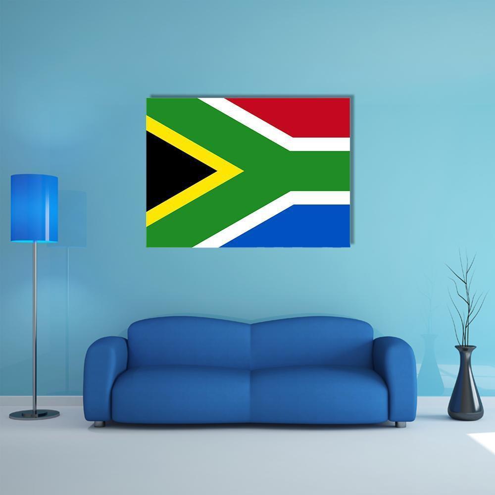 South African Flag Canvas Wall Art in red, green and blue, single panel hung on a wall