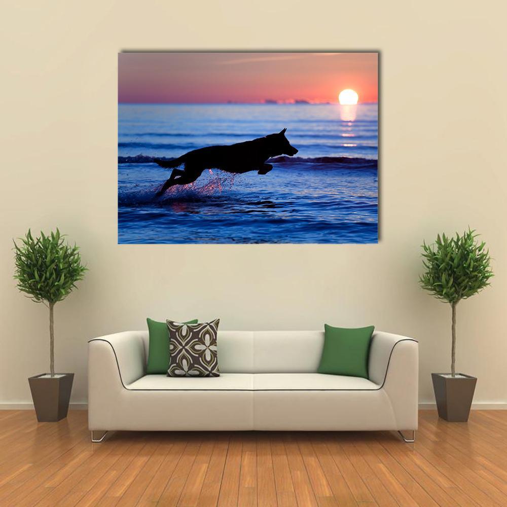 Dog Running On Beach Canvas Wall Art-1 Piece-Gallery Wrap-36&quot; x 24&quot;-Tiaracle