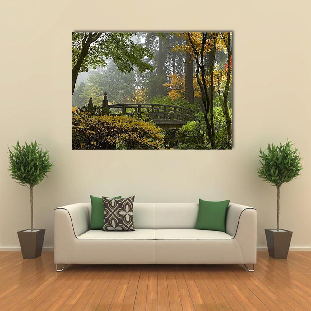 Wooden Bridge At Japanese Garden Canvas Wall Art-4 Horizontal-Gallery Wrap-34" x 24"-Tiaracle