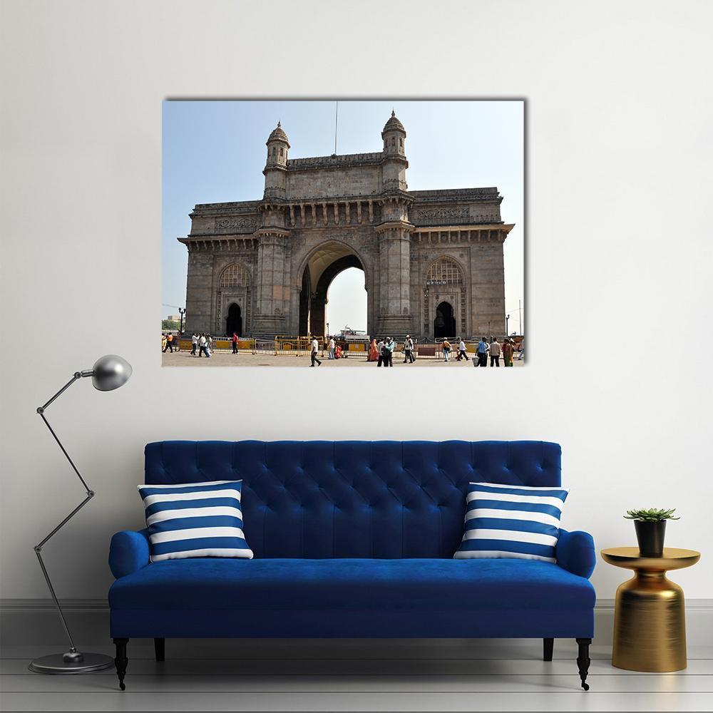 Gateway of India, Mumbai Canvas Wall Art in gray, brown and blue, single panel hung on a wall