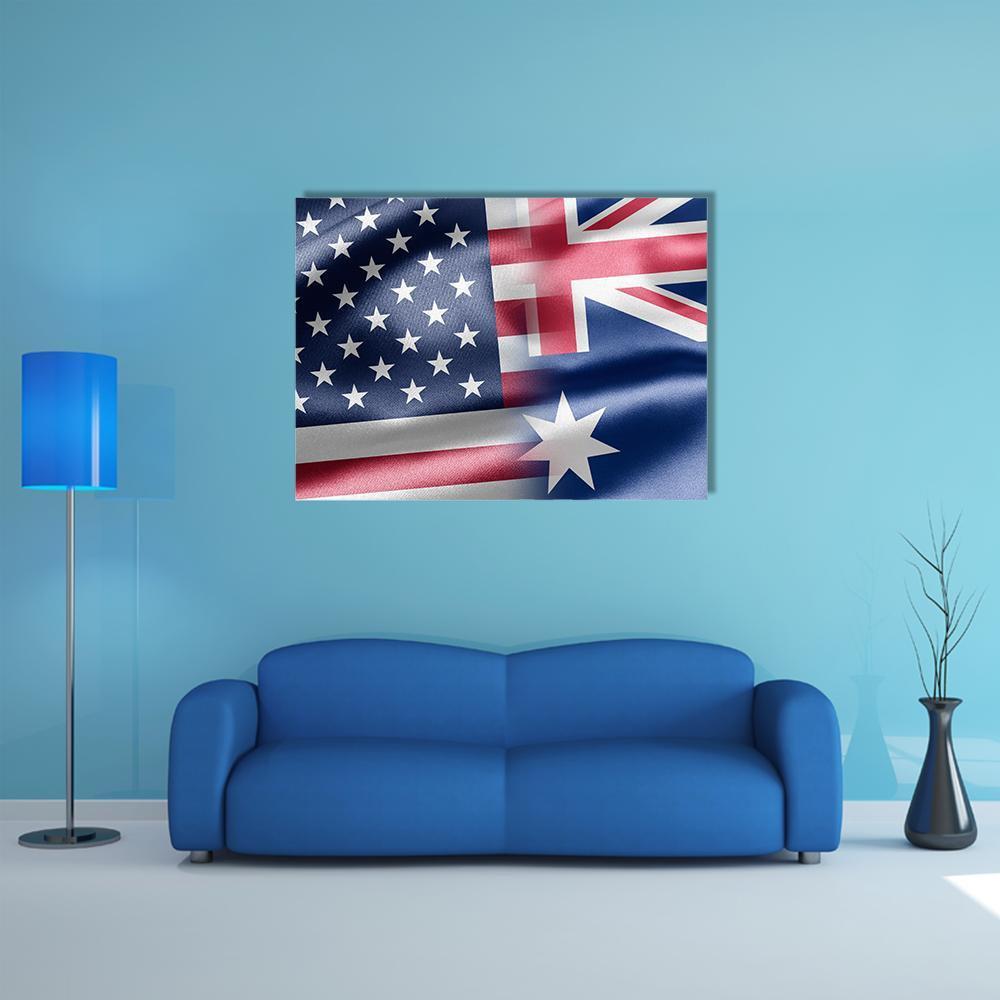 USA And Australia Flag Canvas Wall Art-4 Square-Gallery Wrap-17" x 17"-Tiaracle