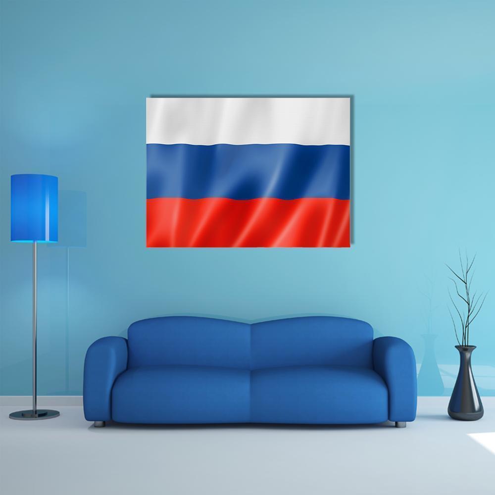 Waving Russian Tricolour Flag Canvas Wall Art in white, red and blue, single panel hung on a wall