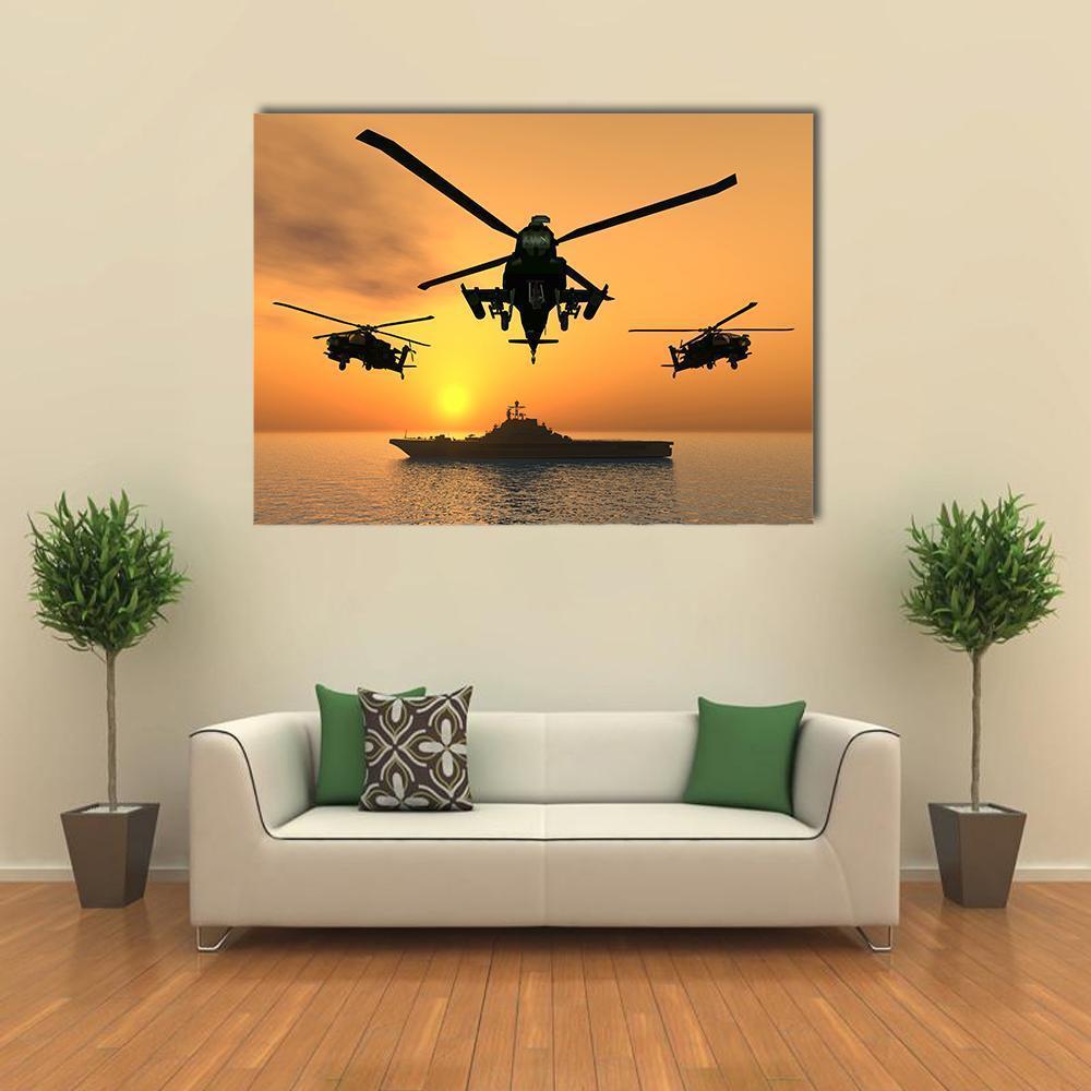 Three Apache Helicopters Canvas Wall Art-5 Horizontal-Gallery Wrap-22" x 12"-Tiaracle