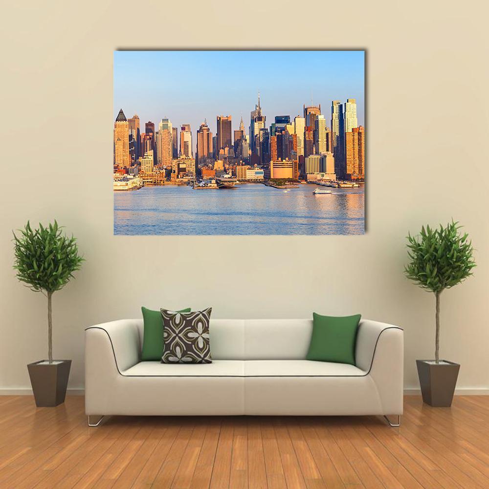 Panoramic View Of Manhattan Canvas Wall Art-1 Piece-Gallery Wrap-36" x 24"-Tiaracle