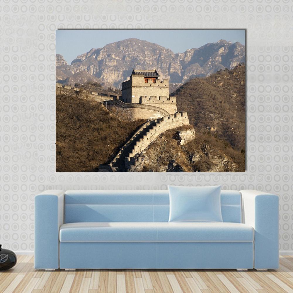 Great of Badaling, China Canvas Wall Art in gray, beige and brown, single panel hung on a wall