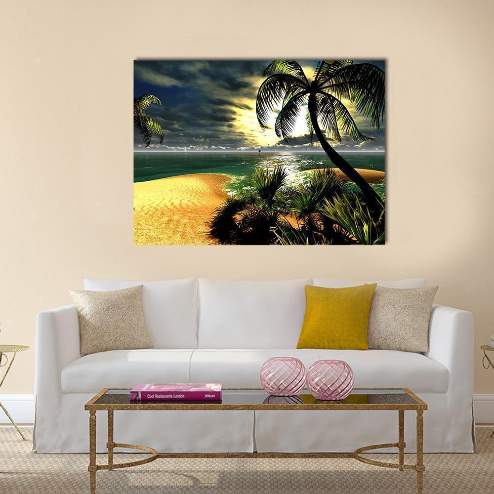 Sunset In Tropical Paradise Canvas Wall Art-1 Piece-Gallery Wrap-36" x 24"-Tiaracle