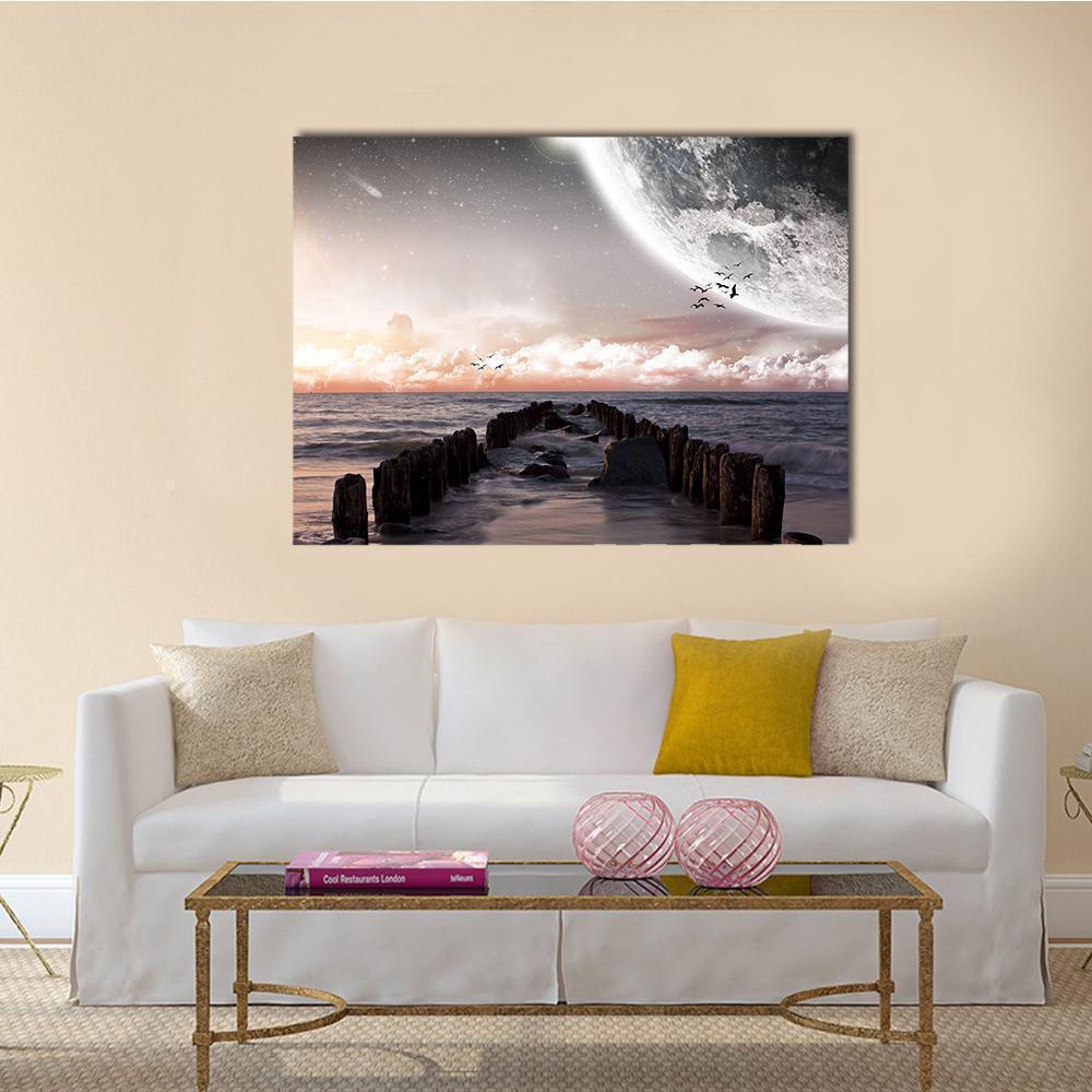 Planet Landscape Canvas Wall Art-4 Horizontal-Gallery Wrap-34" x 24"-Tiaracle