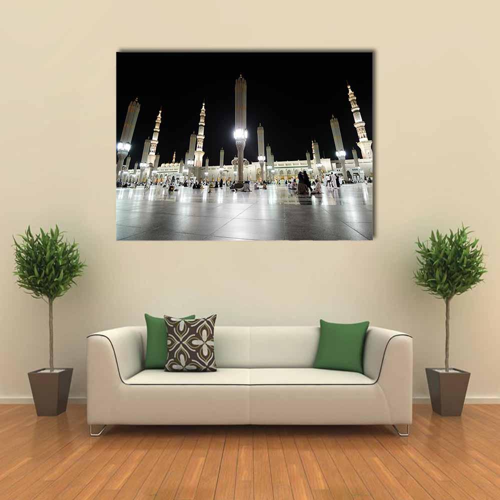 Prophet Mosque Night View Canvas Wall Art-1 Piece-Gallery Wrap-24" x 16"-Tiaracle