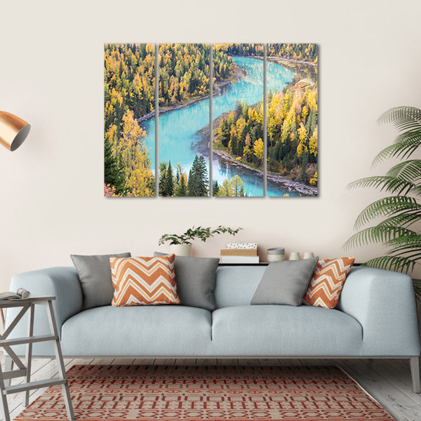 Xinjiang Kanas Autumn Landscape In China Canvas Wall Art-4 Horizontal-Gallery Wrap-34" x 24"-Tiaracle