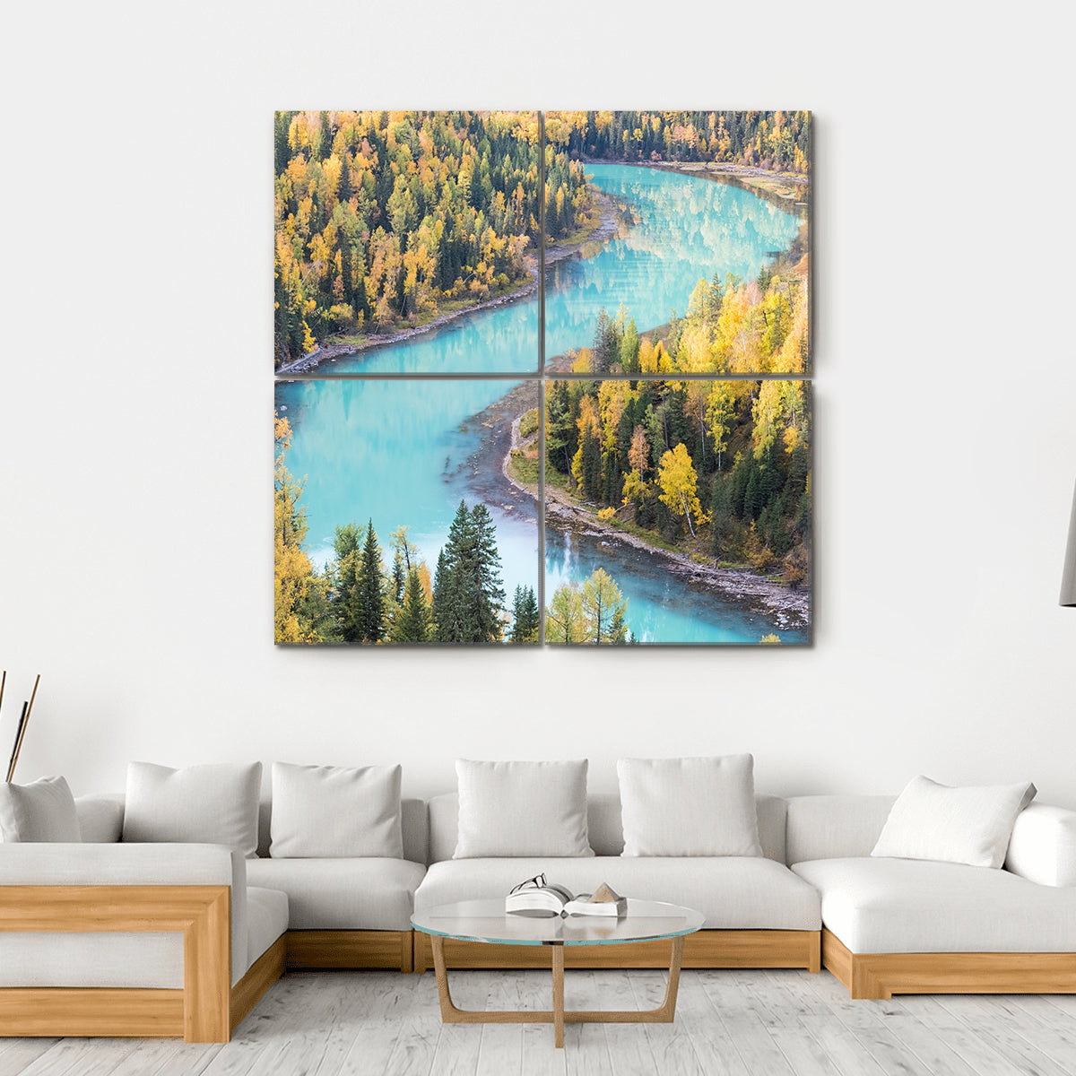 Xinjiang Kanas Autumn Landscape In China Canvas Wall Art-4 Square-Gallery Wrap-17" x 17"-Tiaracle