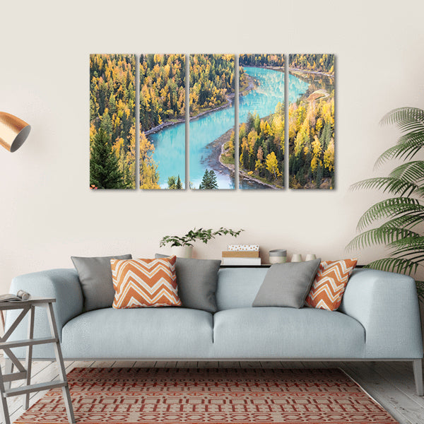 Xinjiang Kanas Autumn Landscape In China Canvas Wall Art-5 Horizontal-Gallery Wrap-22" x 12"-Tiaracle