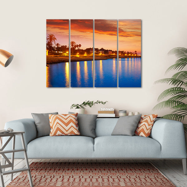 Denia Sunset Skyline Canvas Wall Art-4 Horizontal-Gallery Wrap-34" x 24"-Tiaracle