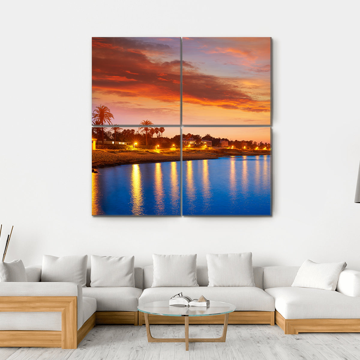 Denia Sunset Skyline Canvas Wall Art-4 Square-Gallery Wrap-17" x 17"-Tiaracle