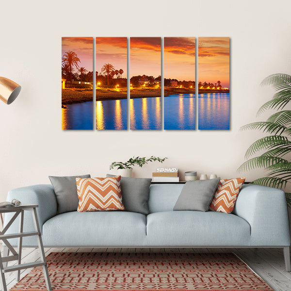 Denia Sunset Skyline Canvas Wall Art-5 Horizontal-Gallery Wrap-22" x 12"-Tiaracle