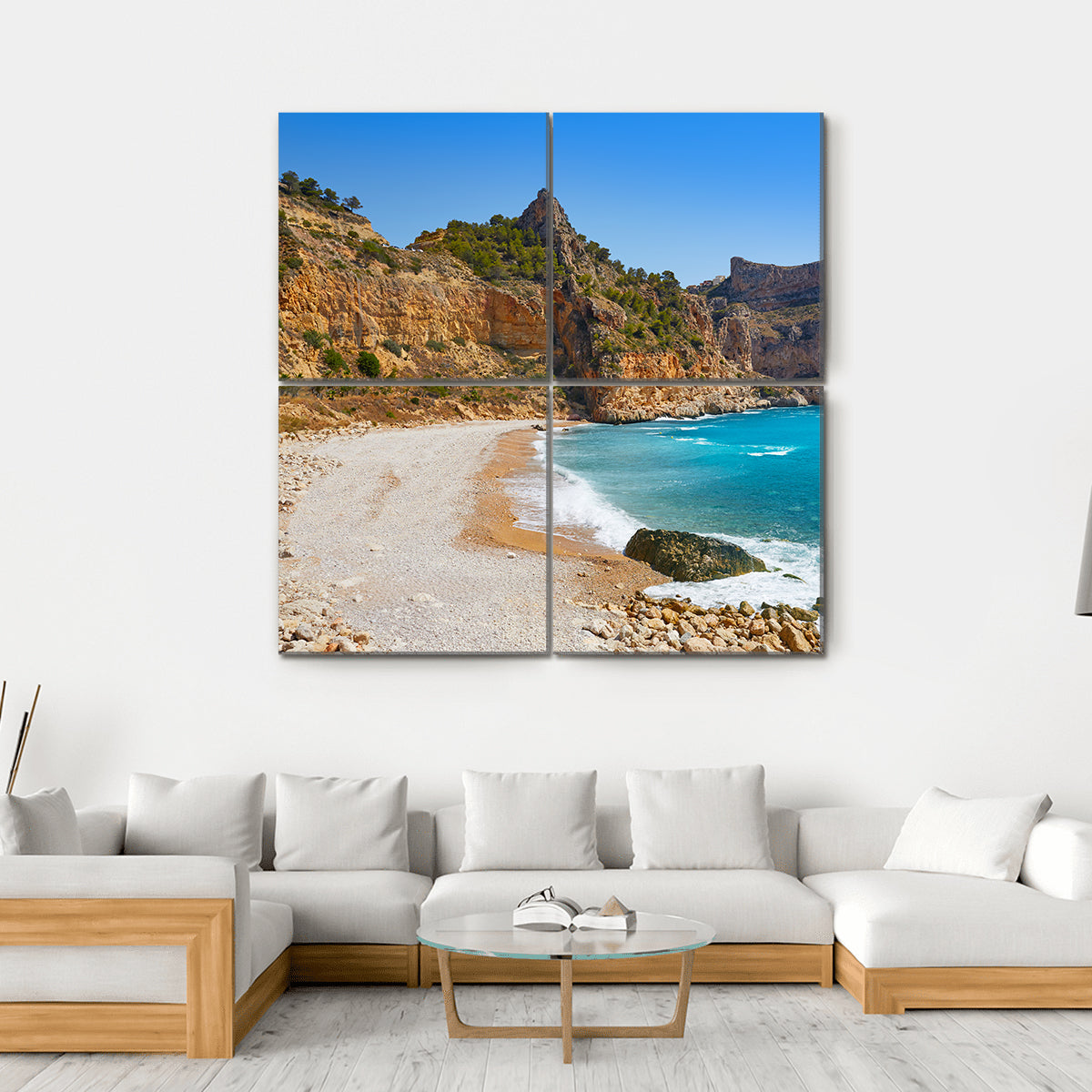 Cala Del Moraig Beach Canvas Wall Art-4 Square-Gallery Wrap-17" x 17"-Tiaracle