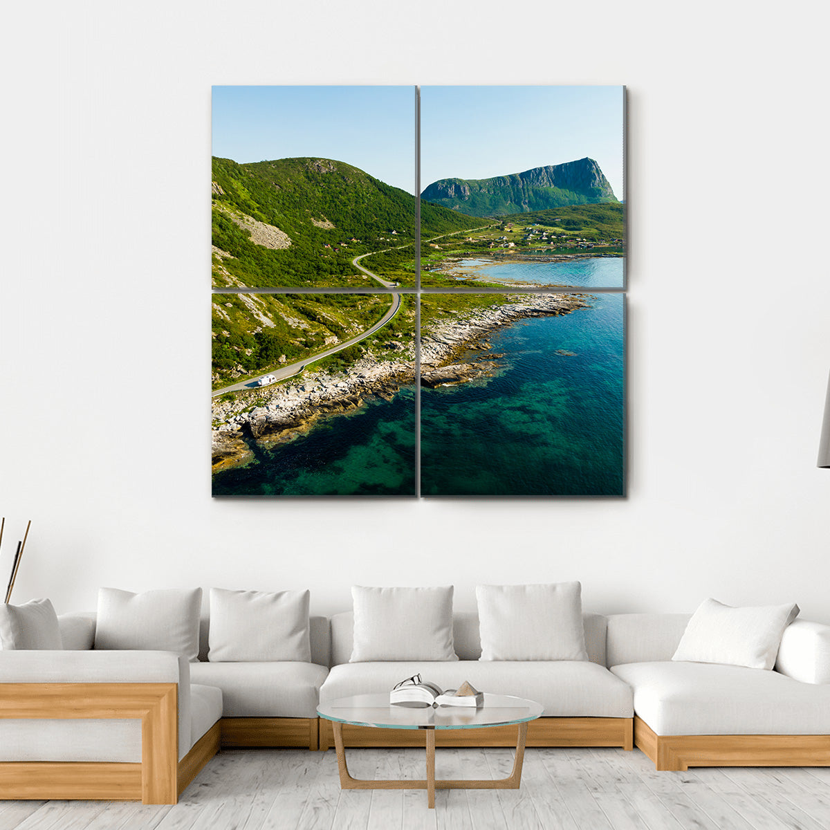 Coast Of Vestvagoy Island Canvas Wall Art-4 Square-Gallery Wrap-17" x 17"-Tiaracle