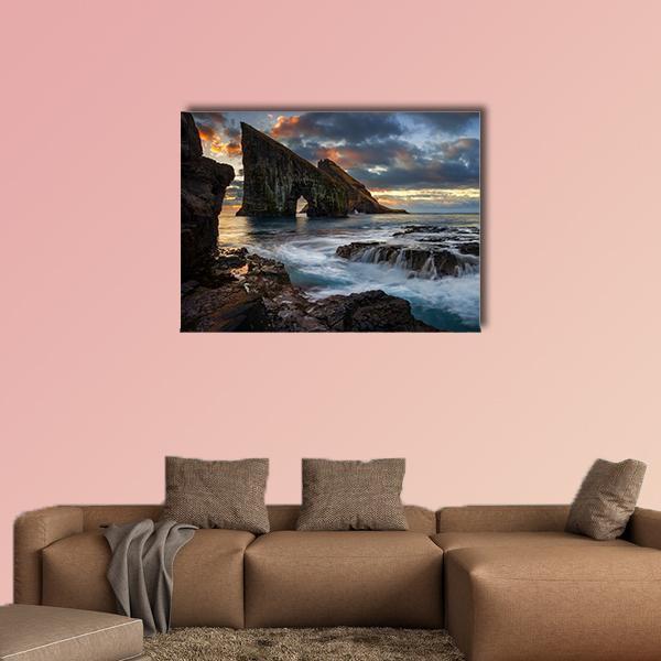Drangarnir Rocky Arch Canvas Wall Art-4 Horizontal-Gallery Wrap-34" x 24"-Tiaracle