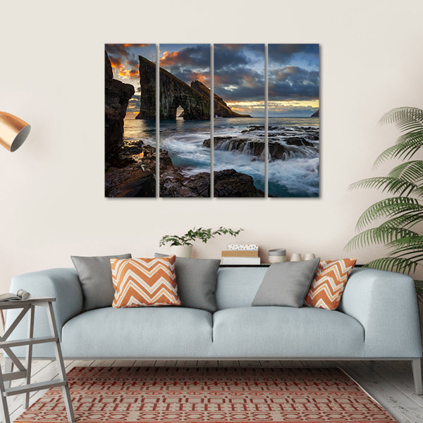 Drangarnir Rocky Arch Canvas Wall Art-4 Horizontal-Gallery Wrap-34" x 24"-Tiaracle