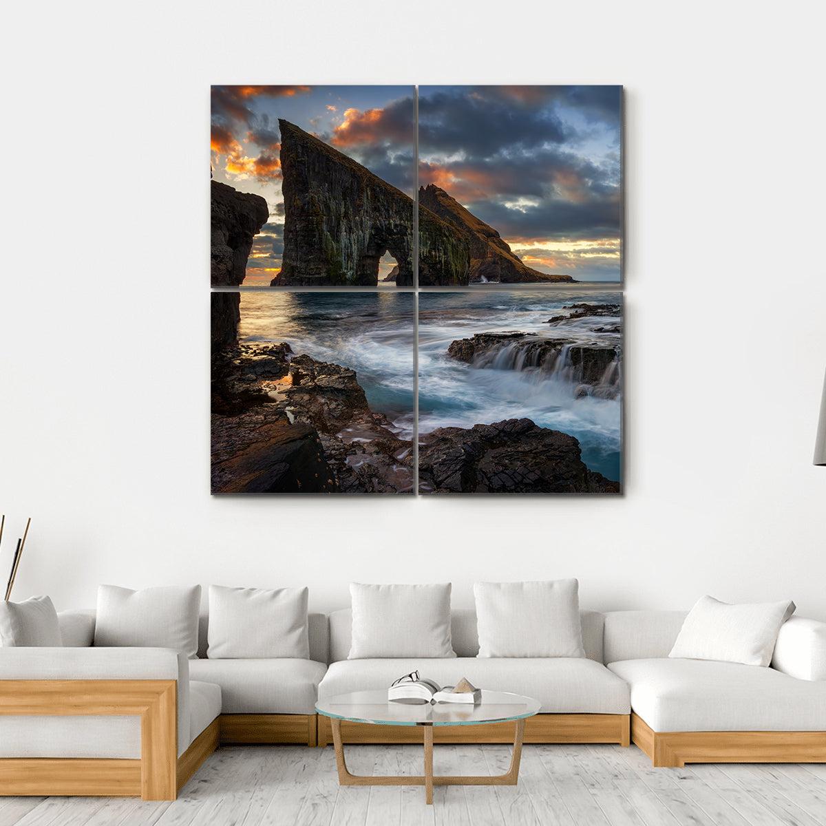 Drangarnir Rocky Arch Canvas Wall Art-4 Square-Gallery Wrap-17" x 17"-Tiaracle