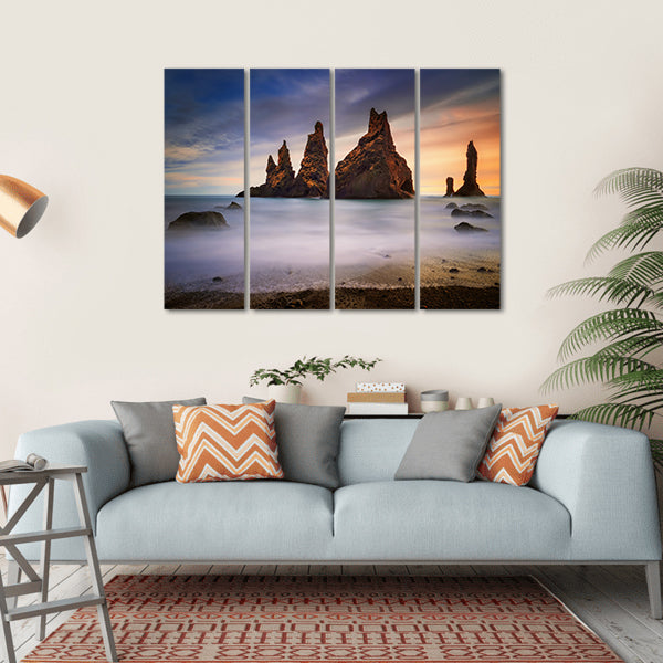 Rocks On Black Beach In Iceland Canvas Wall Art-4 Horizontal-Gallery Wrap-34" x 24"-Tiaracle