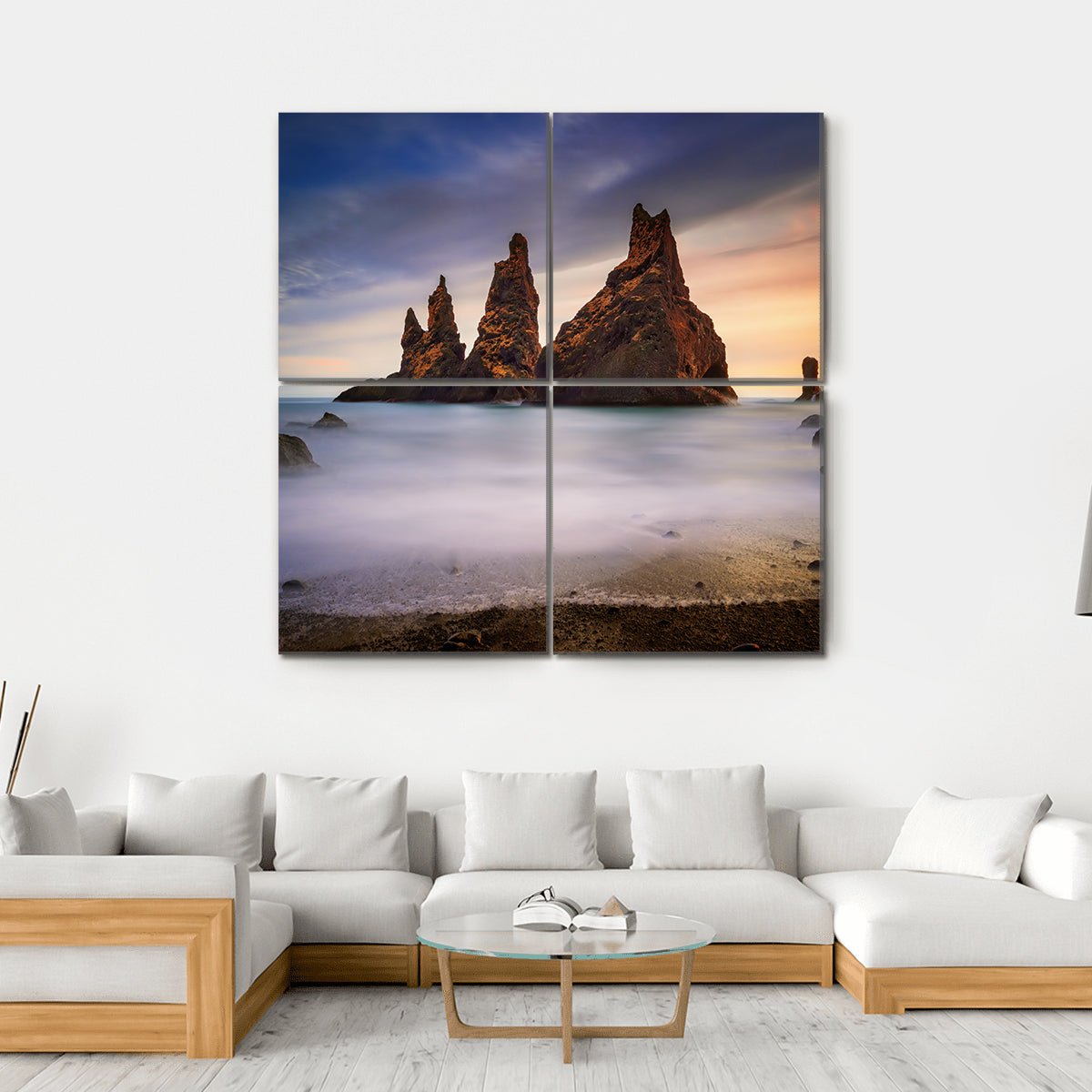 Rocks On Black Beach In Iceland Canvas Wall Art-4 Square-Gallery Wrap-17" x 17"-Tiaracle
