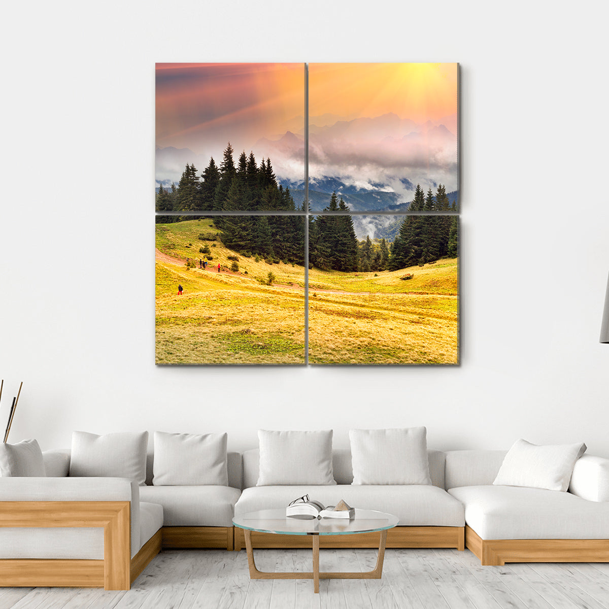 Trekking In The Fall Canvas Wall Art-4 Square-Gallery Wrap-17" x 17"-Tiaracle