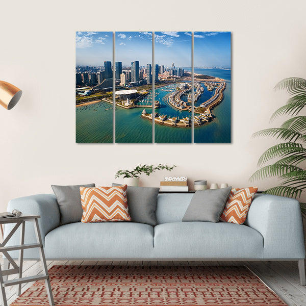 Xiamen City From Air In Fujian China Canvas Wall Art-4 Horizontal-Gallery Wrap-34" x 24"-Tiaracle