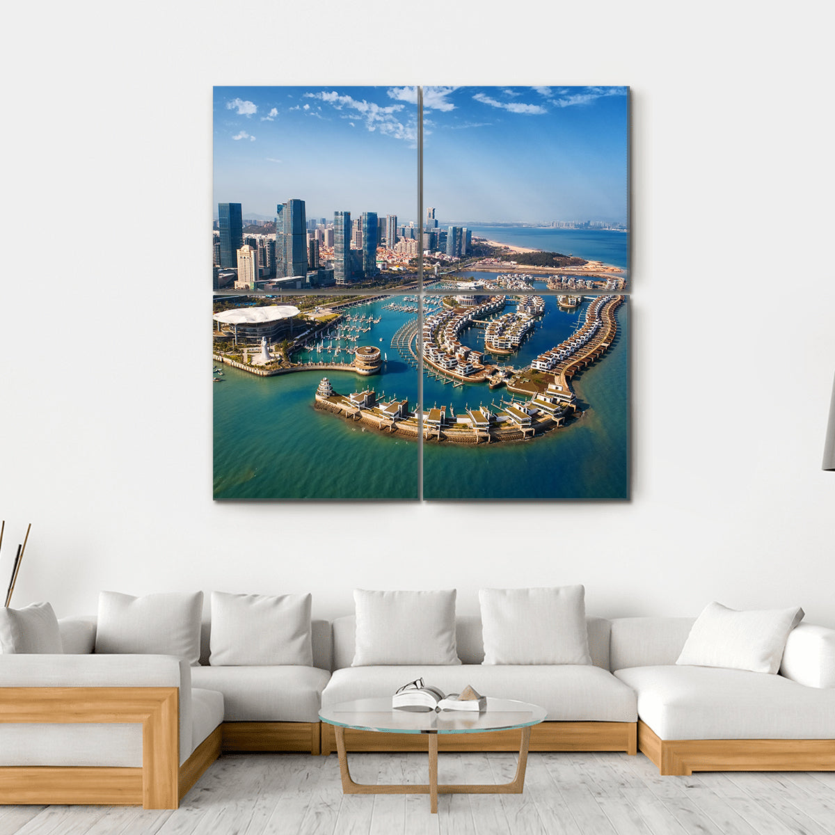 Xiamen City From Air In Fujian China Canvas Wall Art-4 Square-Gallery Wrap-17" x 17"-Tiaracle