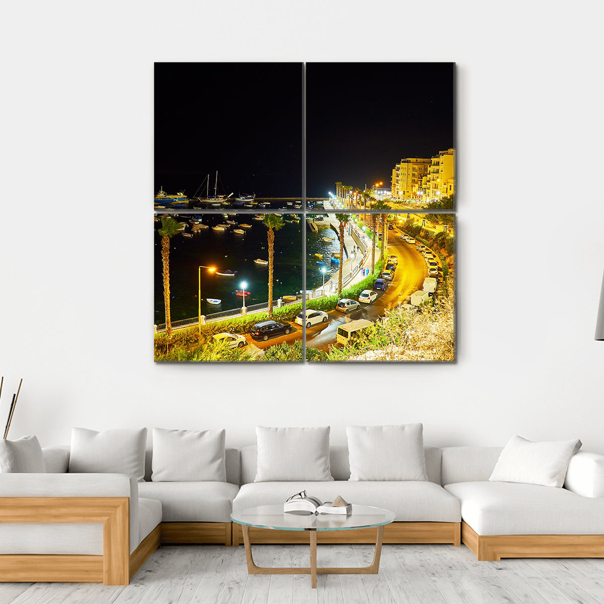 City At Night Malta Canvas Wall Art-4 Square-Gallery Wrap-17" x 17"-Tiaracle
