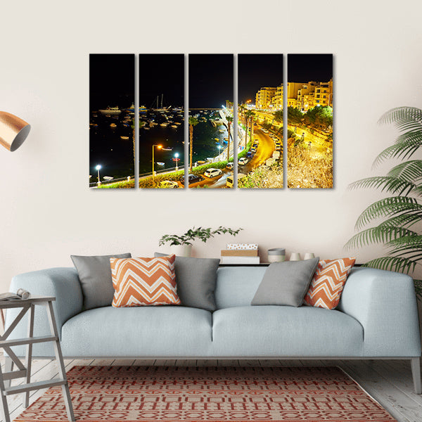 City At Night Malta Canvas Wall Art-5 Horizontal-Gallery Wrap-22" x 12"-Tiaracle