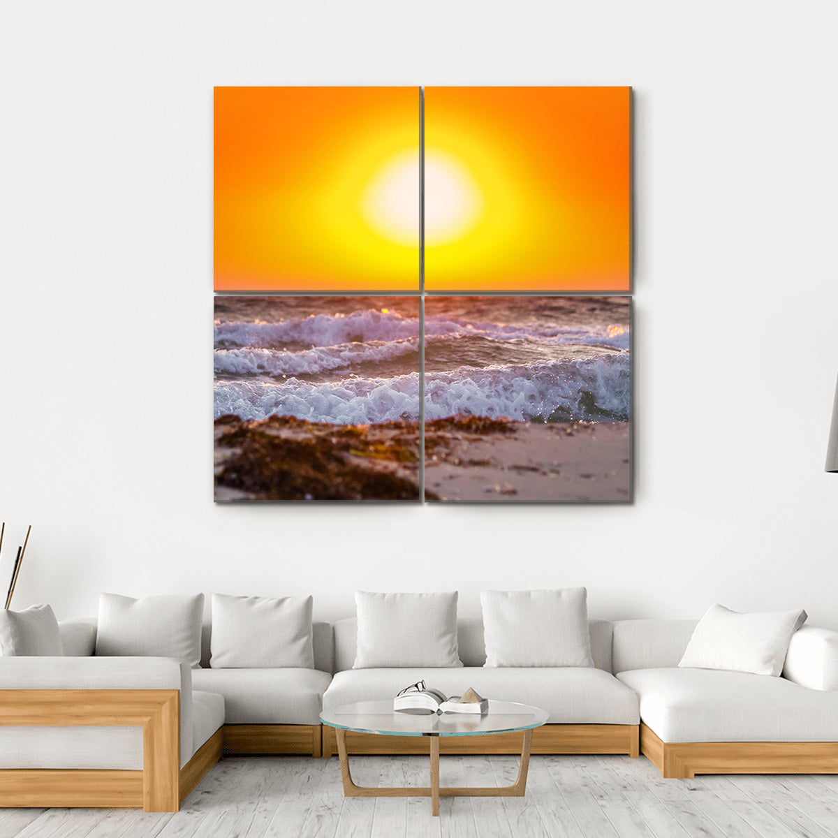 Summer Sunrise Above The Stormy Sea Canvas Wall Art-4 Square-Gallery Wrap-17" x 17"-Tiaracle