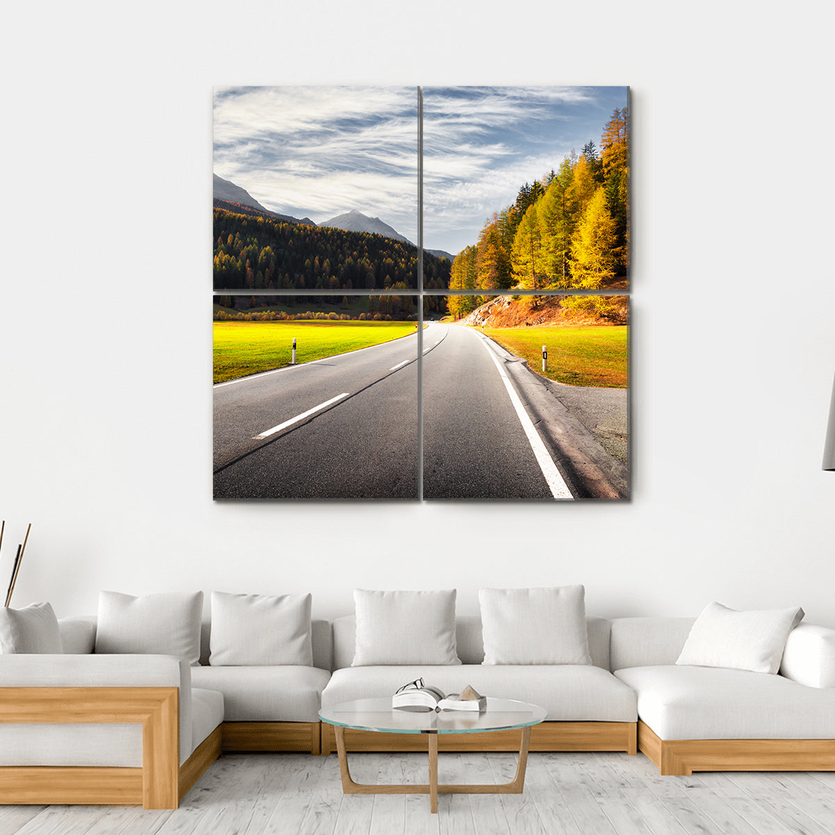 Alpine Road In Switzerland Canvas Wall Art-4 Square-Gallery Wrap-17" x 17"-Tiaracle