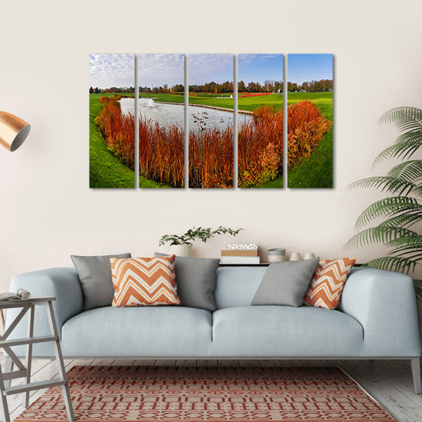Pond & Green Meadow Canvas Wall Art-5 Horizontal-Gallery Wrap-22" x 12"-Tiaracle