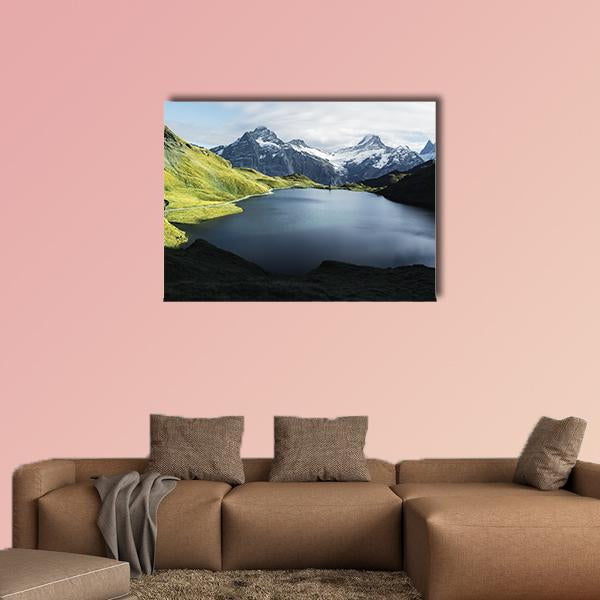 Lake In Swiss Alps Canvas Wall Art-1 Piece-Gallery Wrap-36" x 24"-Tiaracle