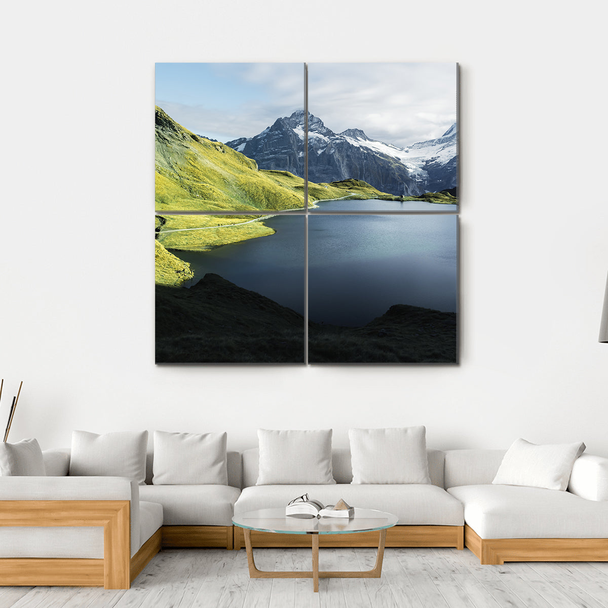 Lake In Swiss Alps Canvas Wall Art-4 Square-Gallery Wrap-17" x 17"-Tiaracle