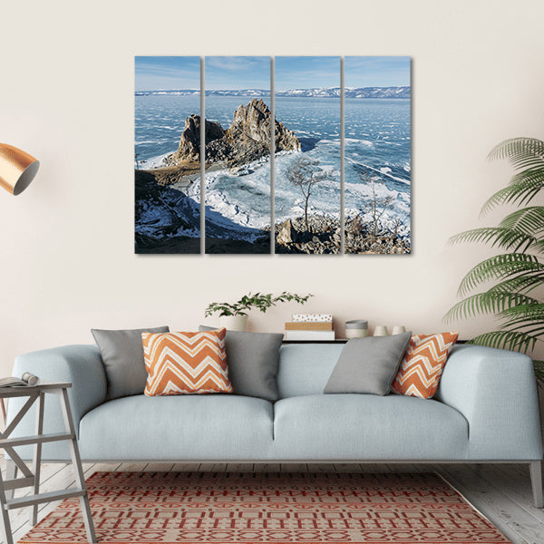 View Of Rock Formations On Lake Baikal Canvas Wall Art-4 Horizontal-Gallery Wrap-34" x 24"-Tiaracle