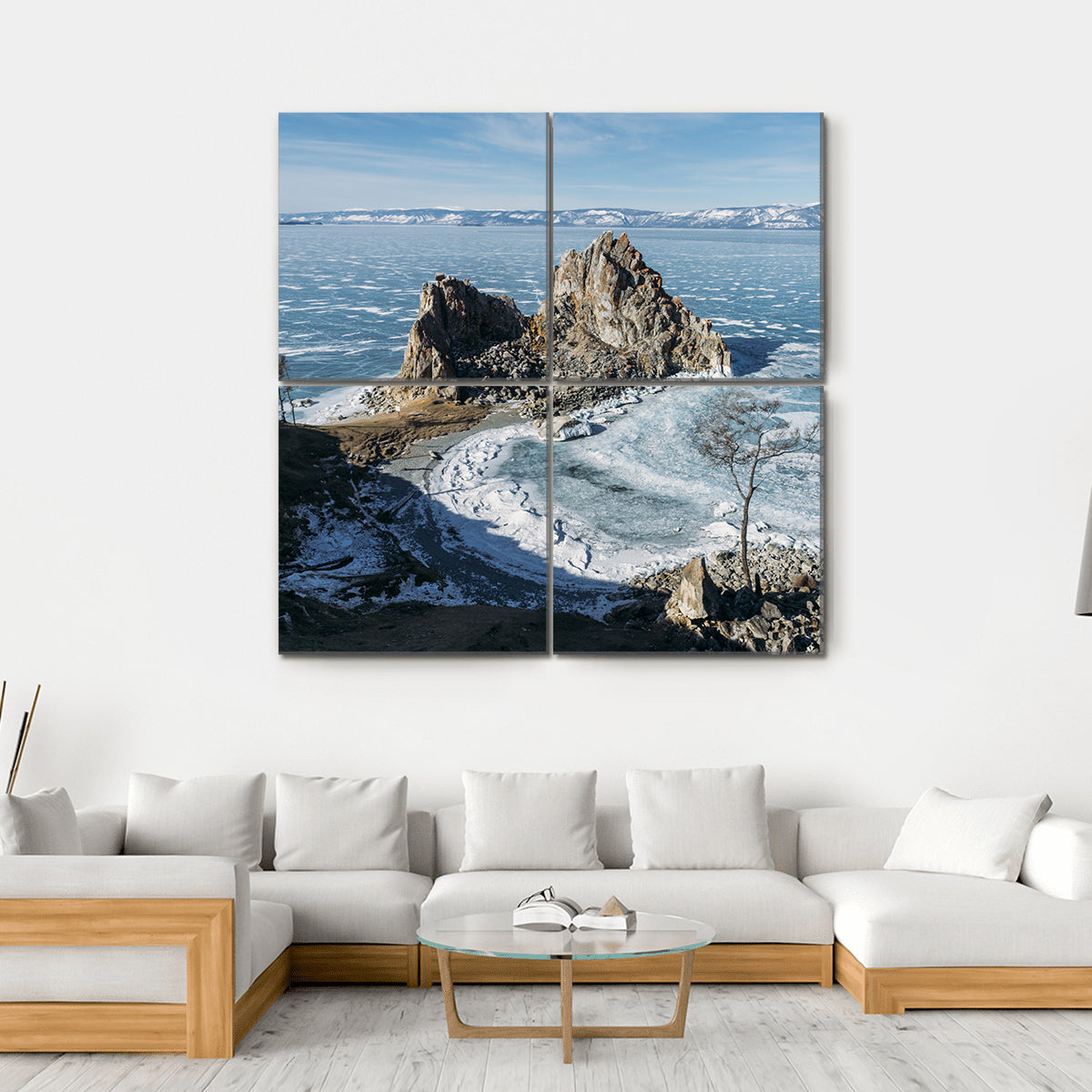 View Of Rock Formations On Lake Baikal Canvas Wall Art-4 Square-Gallery Wrap-17" x 17"-Tiaracle