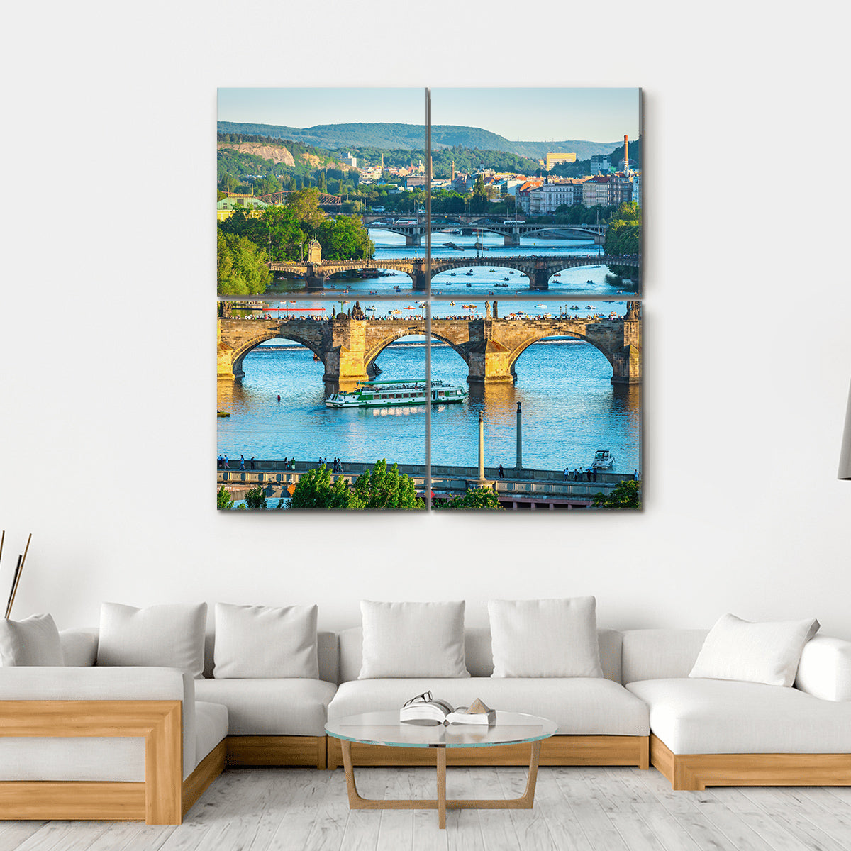 Vltava River And Bridges Canvas Wall Art-4 Square-Gallery Wrap-17" x 17"-Tiaracle