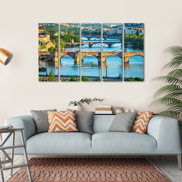Vltava River And Bridges Canvas Wall Art-5 Horizontal-Gallery Wrap-22" x 12"-Tiaracle