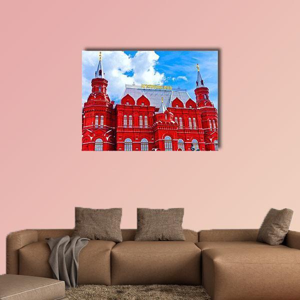 State Historical Museum, Manezhnaya Square Canvas Wall Art in white, red and blue, single panel hung on a wall