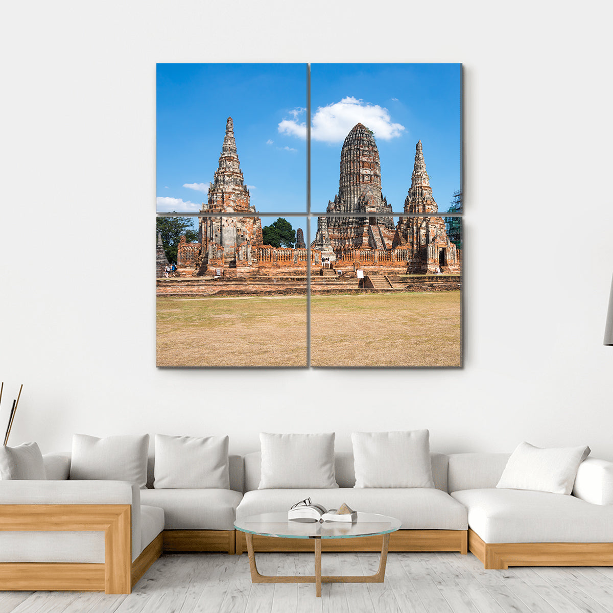 Ruins Of The Old City Of Ayutthaya, Thailand Canvas Wall Art-4 Square-Gallery Wrap-17" x 17"-Tiaracle