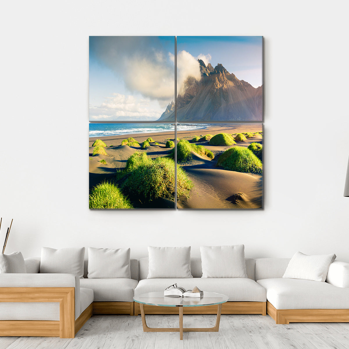 Green Dunes With Vestrahorn Canvas Wall Art-4 Square-Gallery Wrap-17" x 17"-Tiaracle