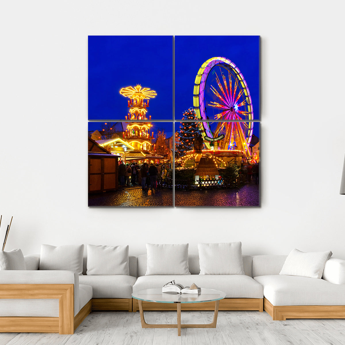 Cottbus Christmas Market Canvas Wall Art-4 Square-Gallery Wrap-17" x 17"-Tiaracle