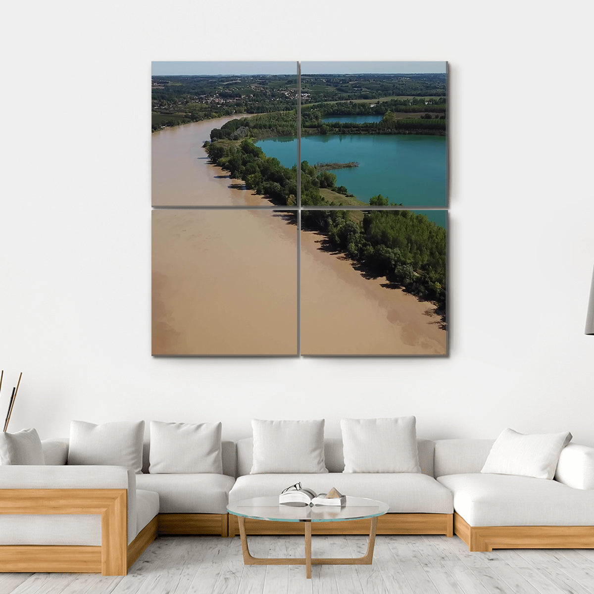 View Of Garonne And A Lake In Summer Canvas Wall Art-4 Square-Gallery Wrap-17" x 17"-Tiaracle