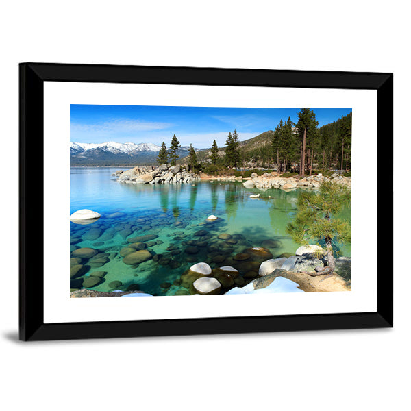 Lake Tahoe Turquoise Lake and Snowy Peaks Canvas Wall Art